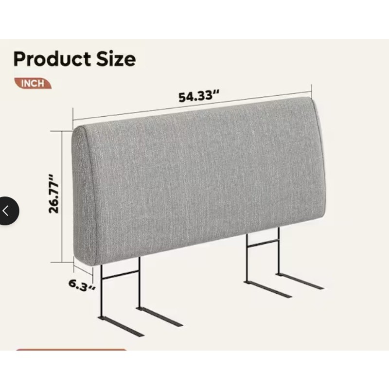 FULL SIZE Gray Ergonomic Upholstered Foam Headboard Adjustable