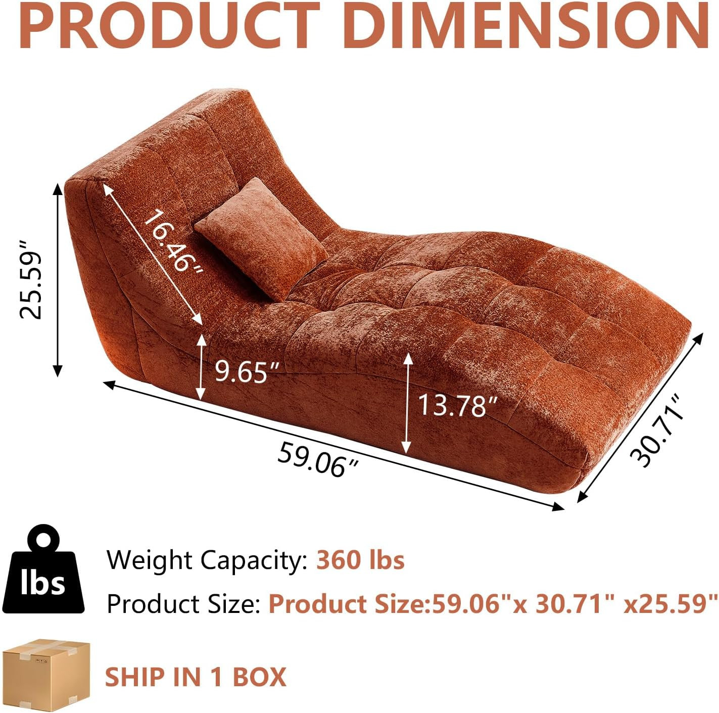 Modern Curved Back Chaise Lounge Chair Upholstered Recliner Sofa – Orange