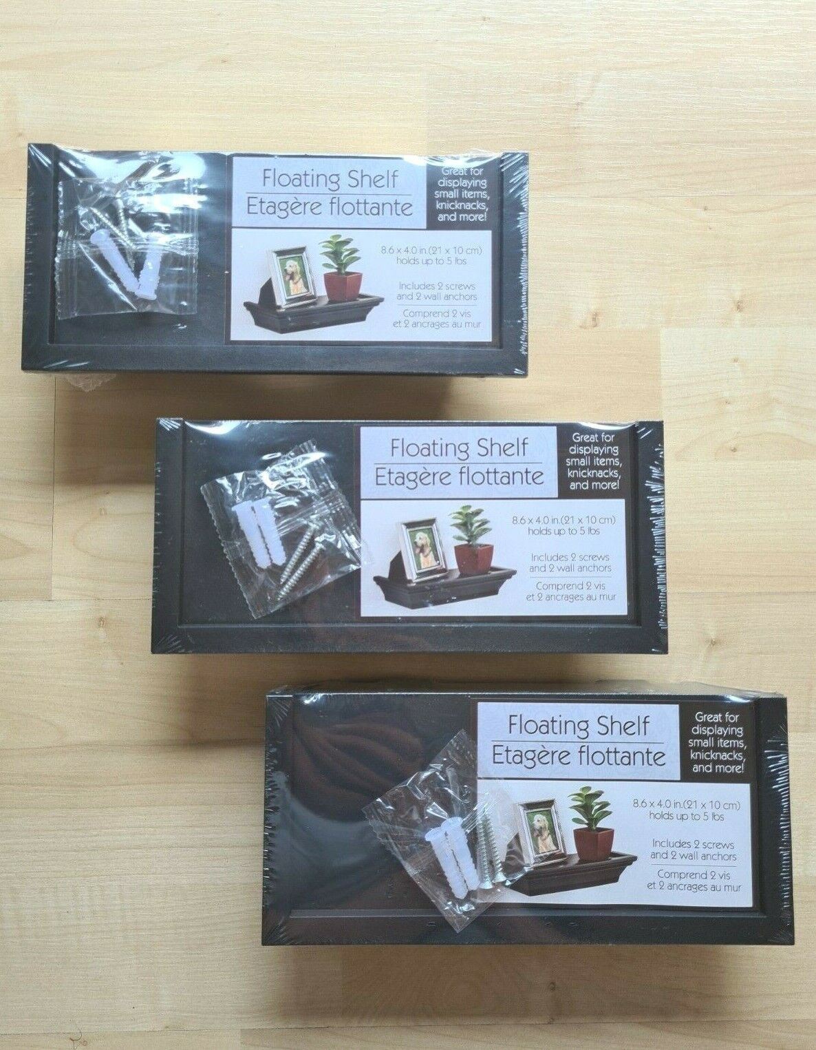 Lot of 3 FLOATING SHELVES Black 8.6 x 4” Holds Up To 5lbs w Screws, Wall Anchors