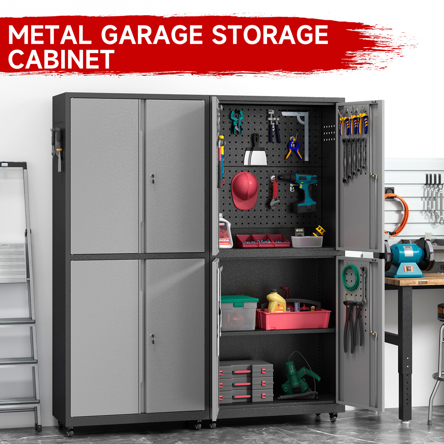 Rolling Tool Boxes Storage Cabinet On Wheels With 4 Doors Lockable Cabinet Wheel