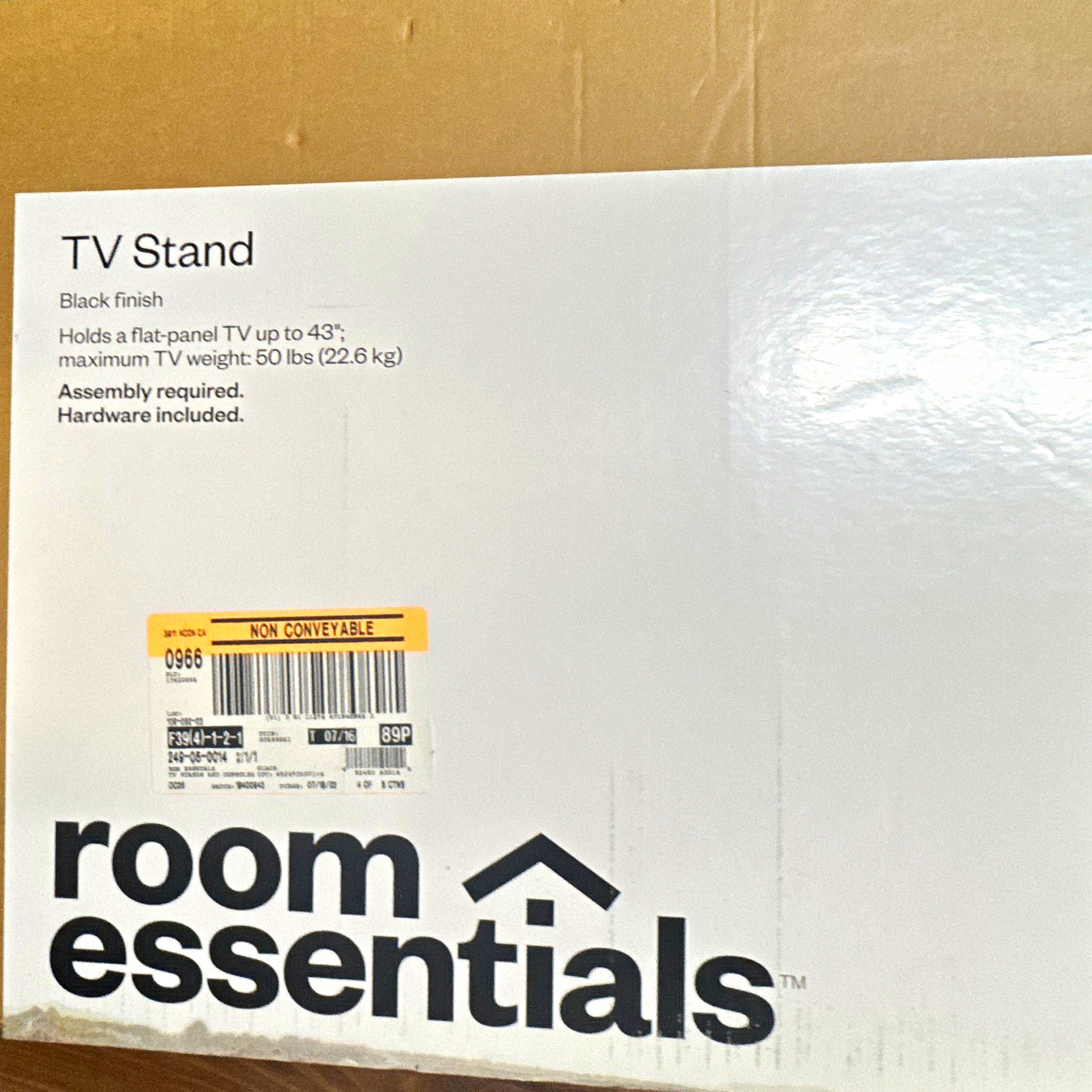 Room Essentials Black Wood TV Stand, Freestanding, 43 in Max TV, 50 lb