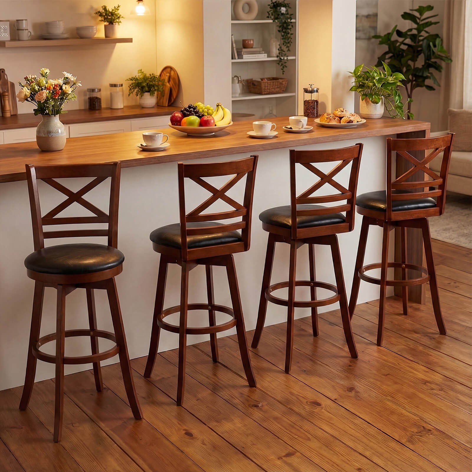 30.5” Swivel Barstools Set of 2 w/Backrest Faux Leather Upholstered Seat for Pub