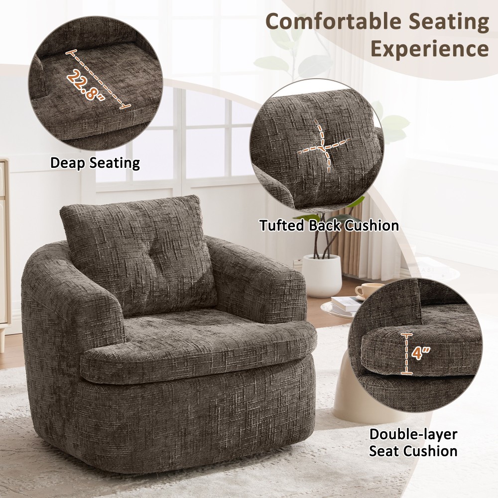 36.6 in Swivel Round Chair with Duallayer Cushion Design for Living Room Bedroom