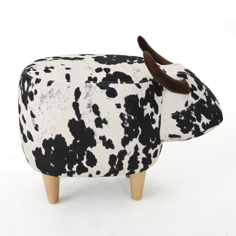 Animal Ottoman/Footstool, Black and White Cow-Shaped Ottoman, Modern Ottoman