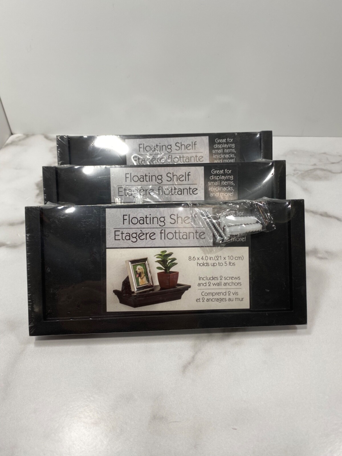 SET 3 BLACK Floating PVC Plastic Shelf Shelves 8.6″ L x 4″ D Holds 5 lbs Lot 3