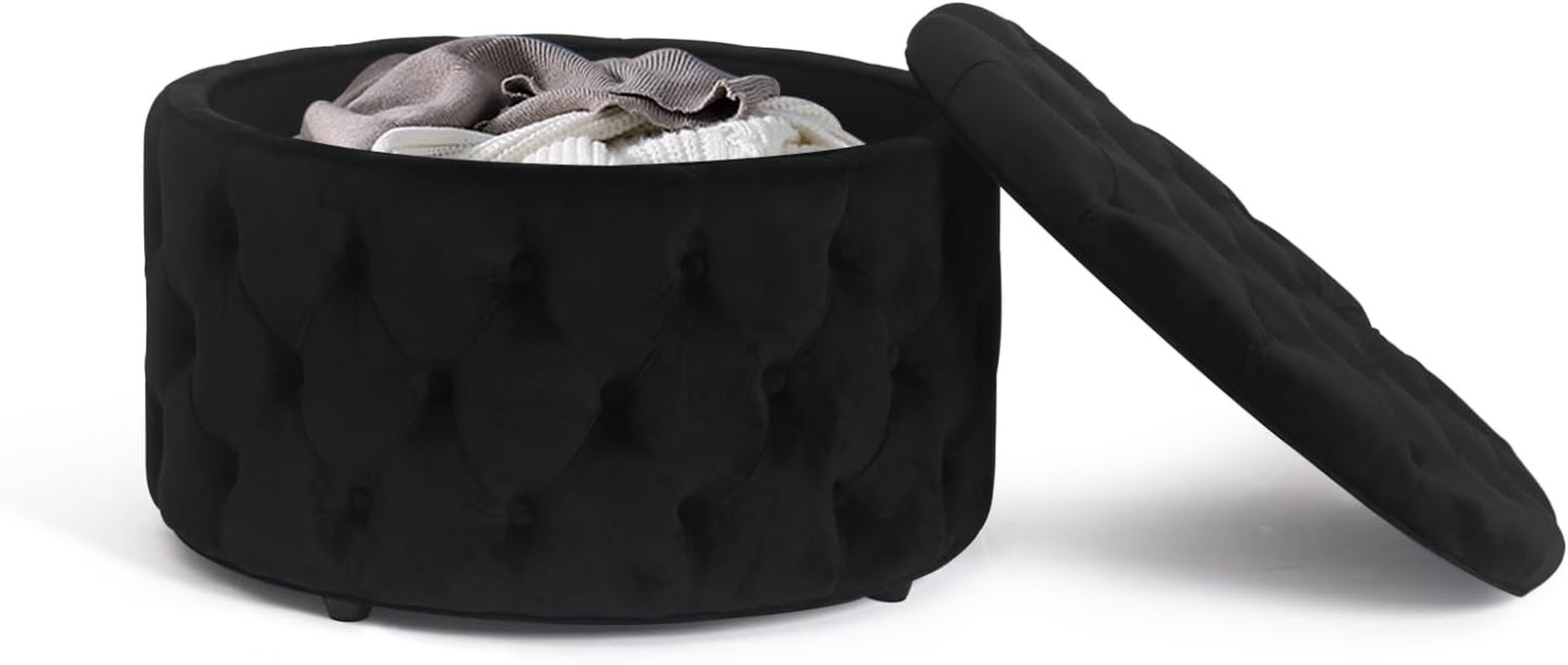 Homebeez 28 Inch round Storage Ottoman, Velvet Button Tufted Ottoman, Removable