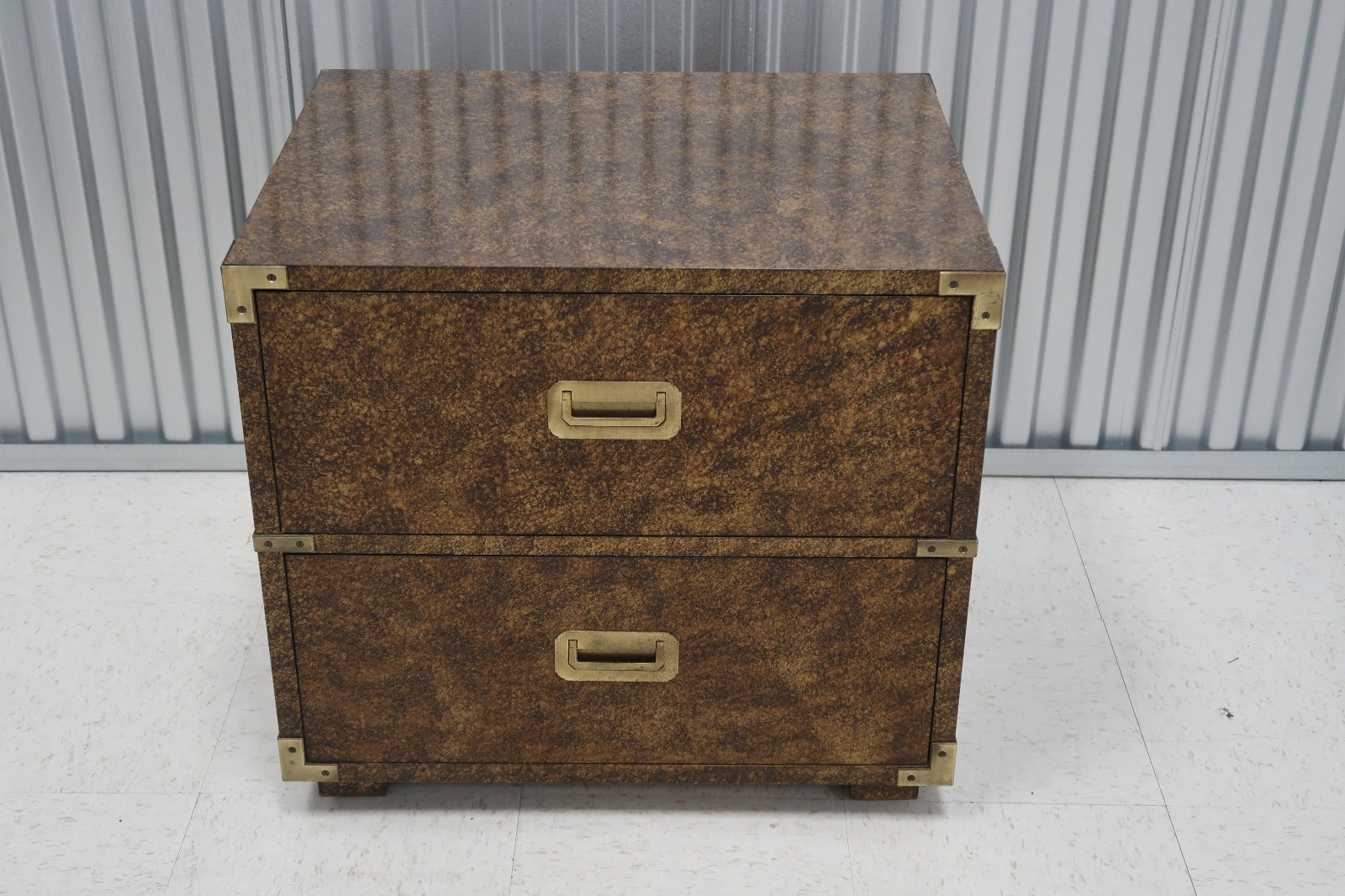 Henredon Campaign Style Faux Tortoise Shell Finish Bedside Chest