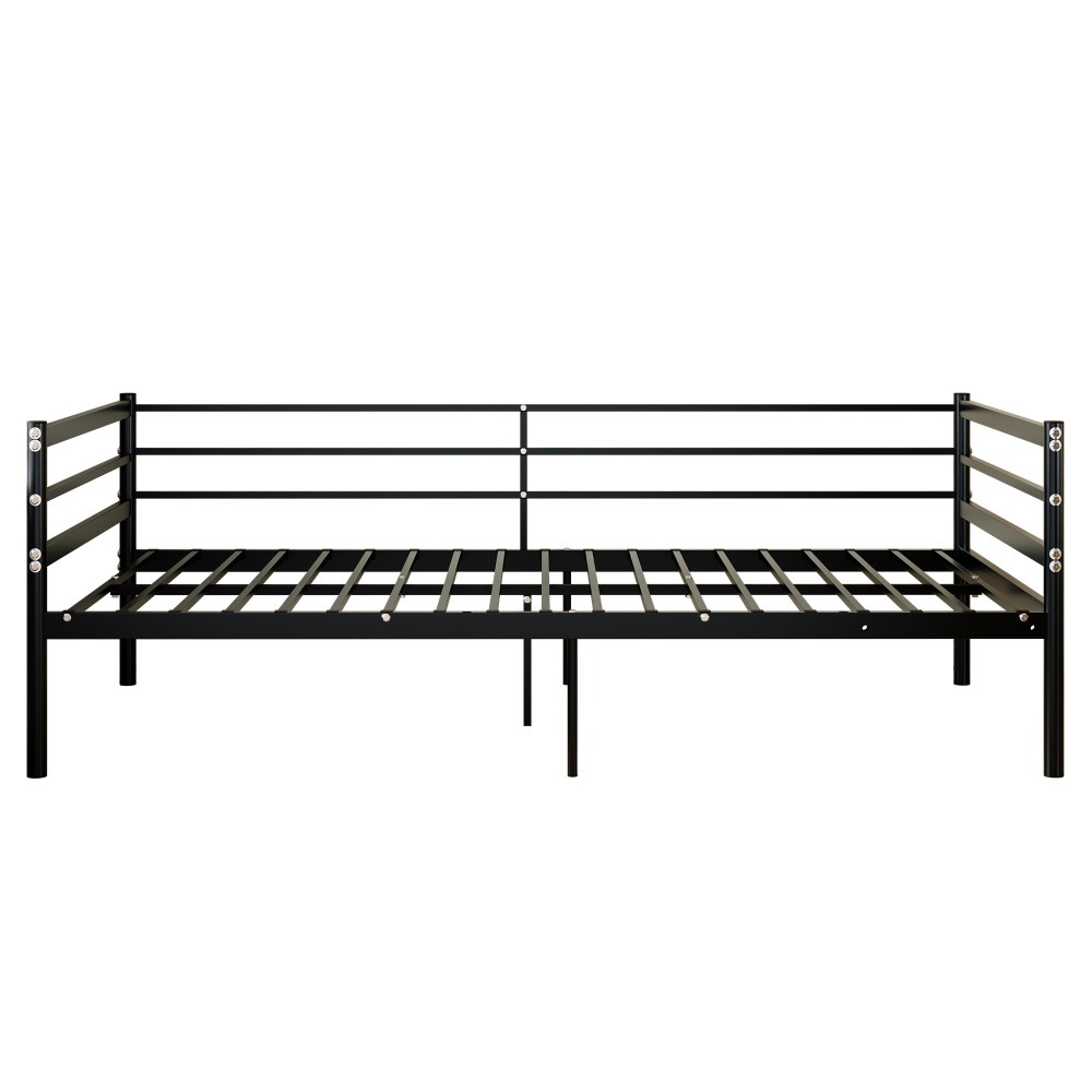Twin Metal Loft Bed Sofa Surround Design 11.8in Safety Guardrail Space Saving