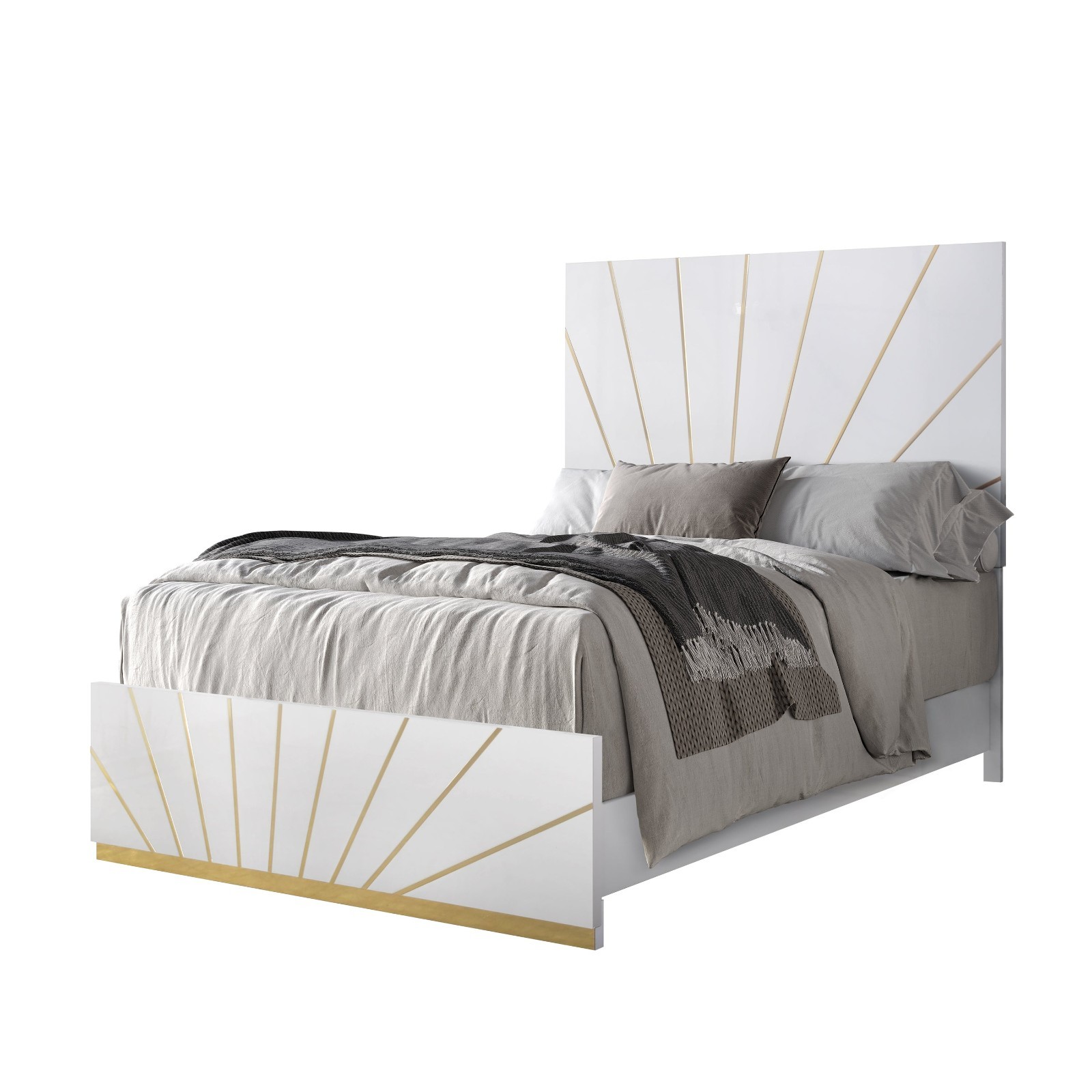 NEW 5PC Modern Italian LED Queen King Gloss White Gold Bedroom Set Bed/D/M/N/C