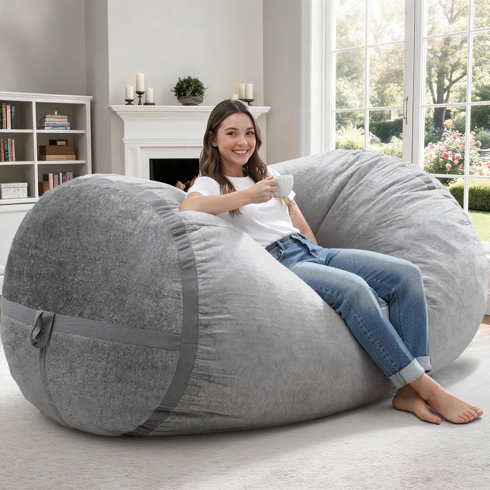 Homguava 5FT Bean Bag Chair Giant Bean Bag Chairs for Adults with Memory Foam…