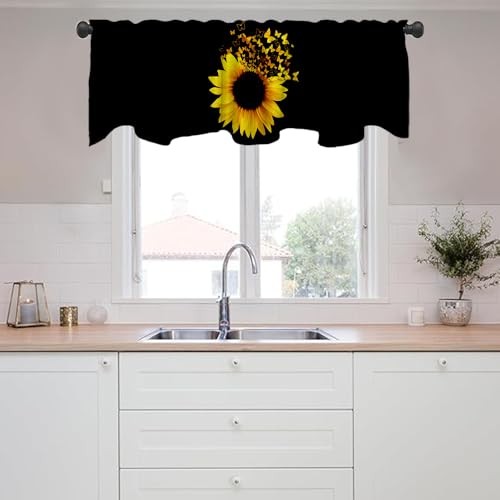 Art Studio 54×18 Inches Yellow Sunflower Window Treatment Valance Black