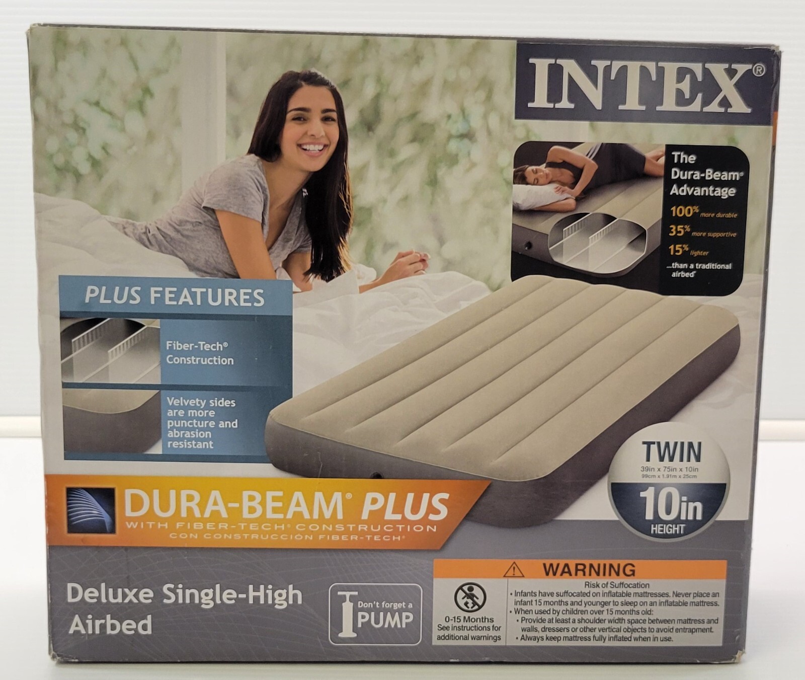 R) Intex Dura-Beam Plus Deluxe Twin Single High Airbed Air Mattress Bed