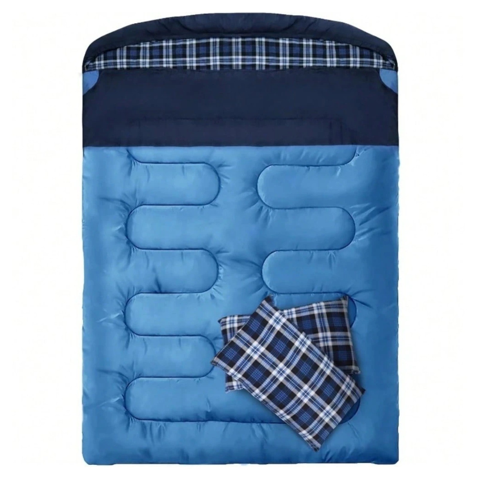 New Queen Double Sleeping Bag Flannel Liner 2 Pillows Cold Weather Camping