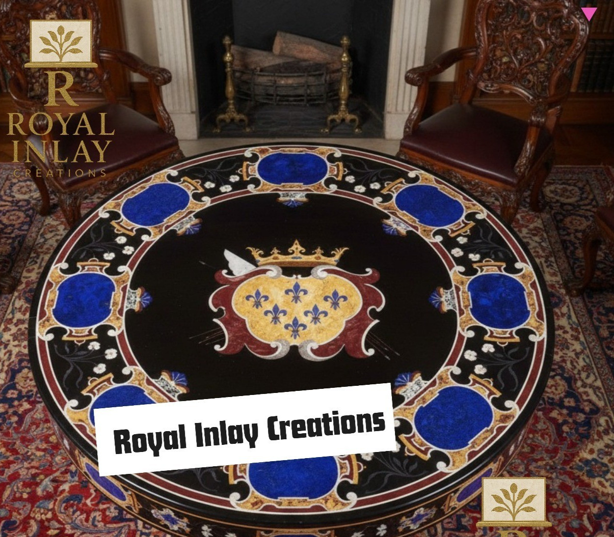Home Decor Round Marble Table Top – Handmade Inlay Design Stone Artwork