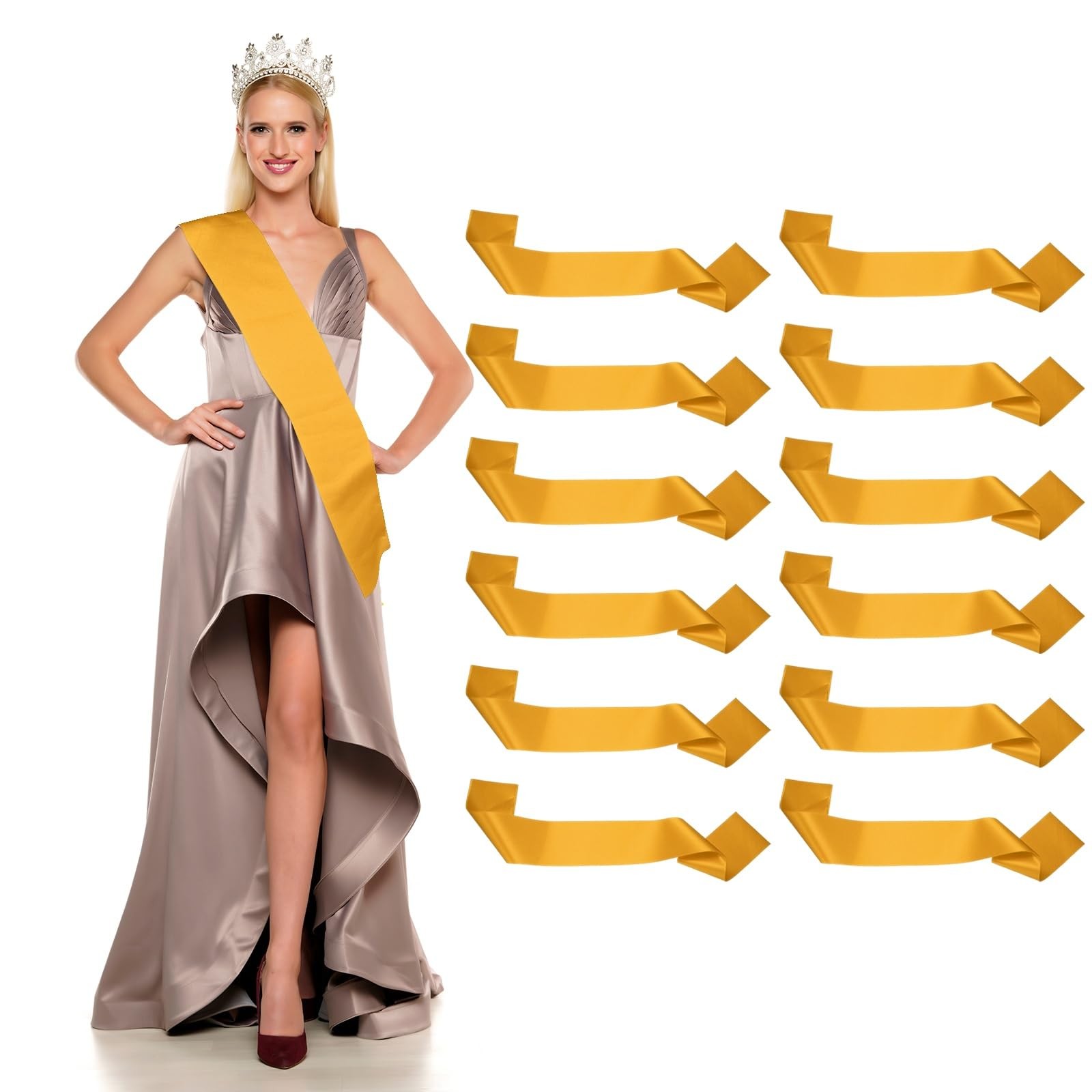 12 PCS Gold Blank Satin Sash Pageant Ribbon For Beauty Party Wedding DIY