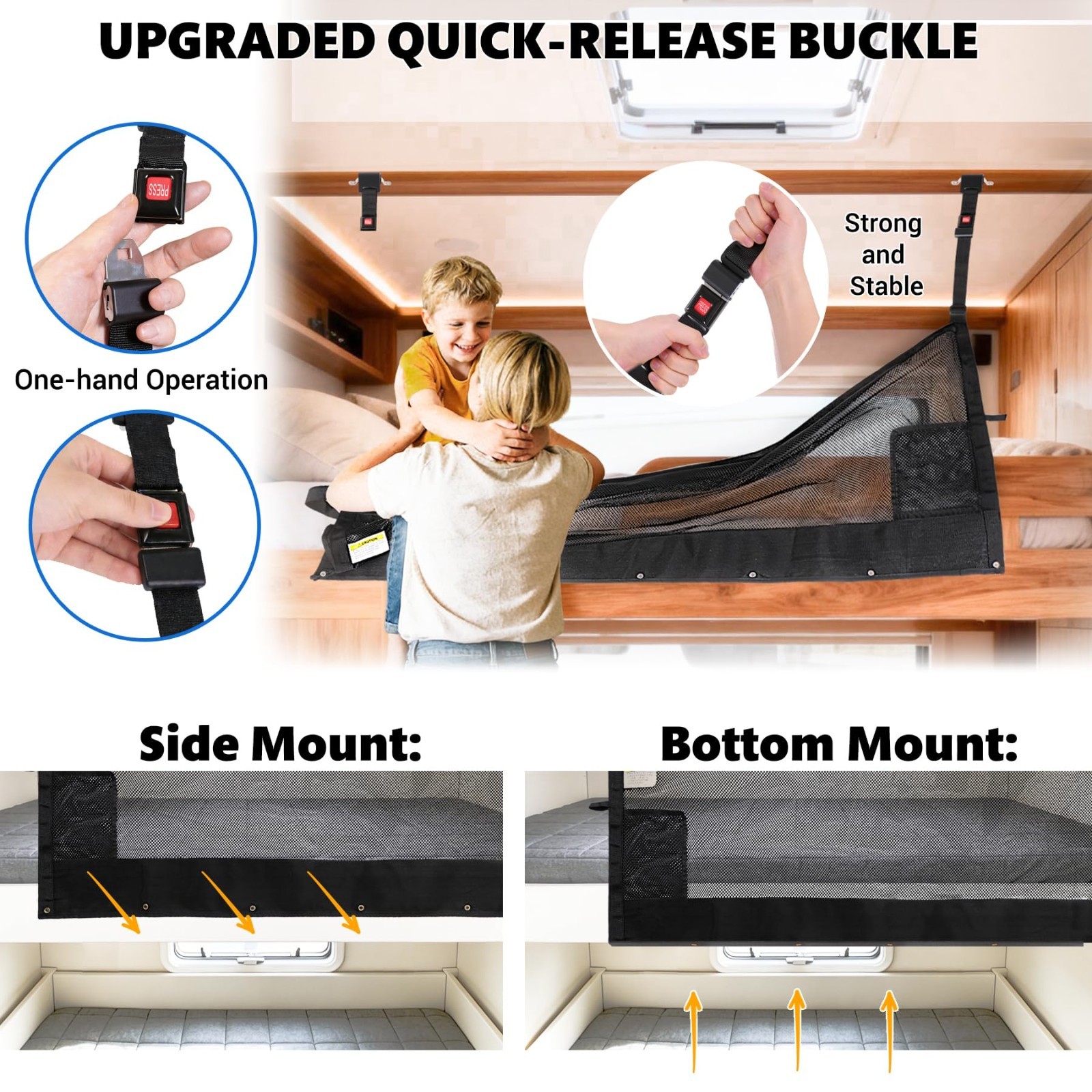 46″ x 18″ Adjustable RV Bunk Bed Safety Net with Quick Release Buckles – Travel