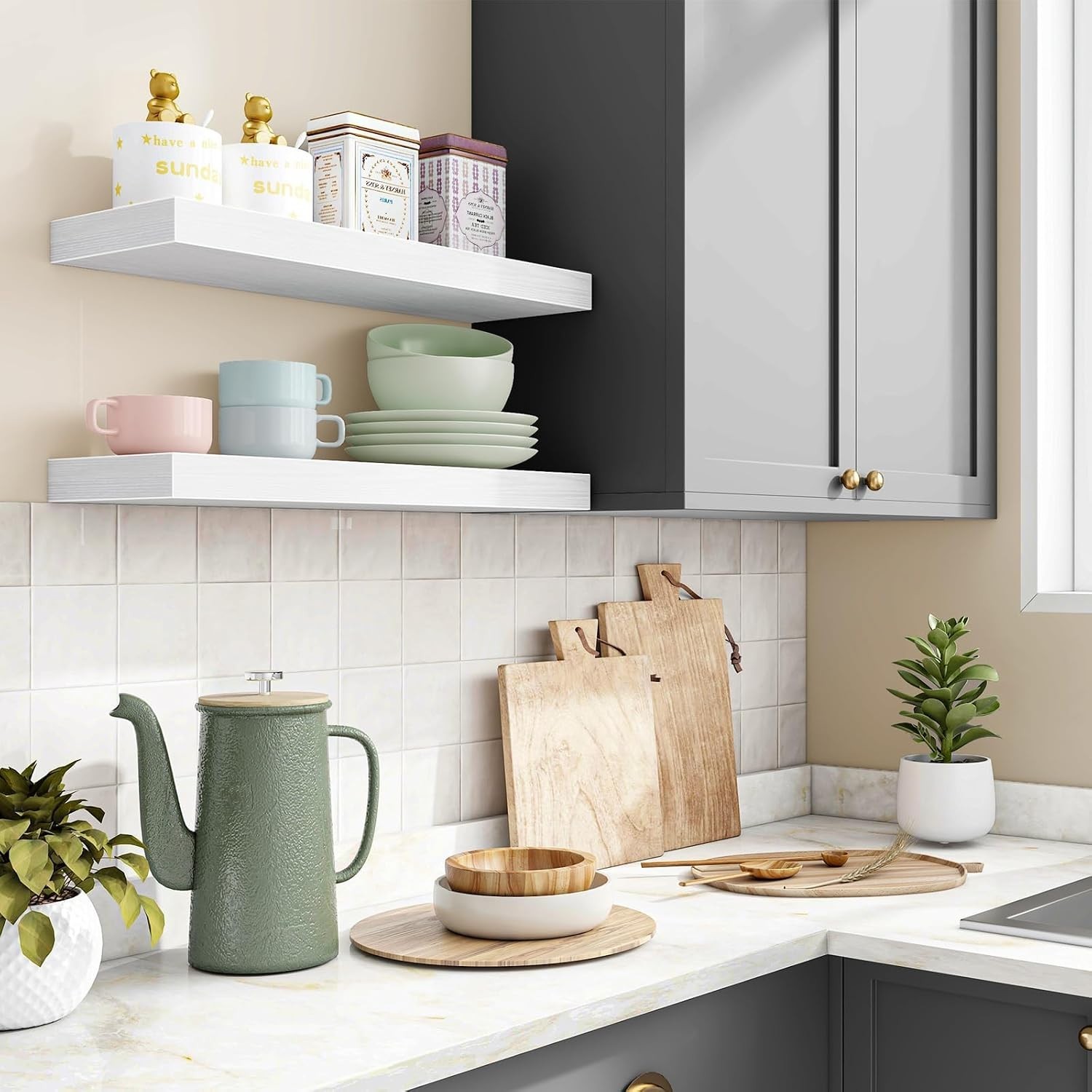 Floating Shelves for Wall Decor White, Set of 2, 15.7 Inch | MDF Shelves with…