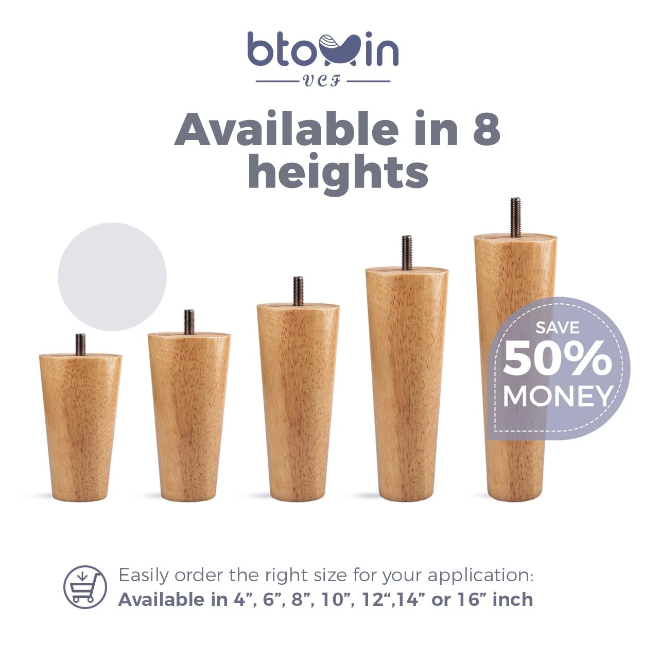 5 inch Solid Wood Furniture Legs, 4Pcs Mid- Modern Wooden Replacement