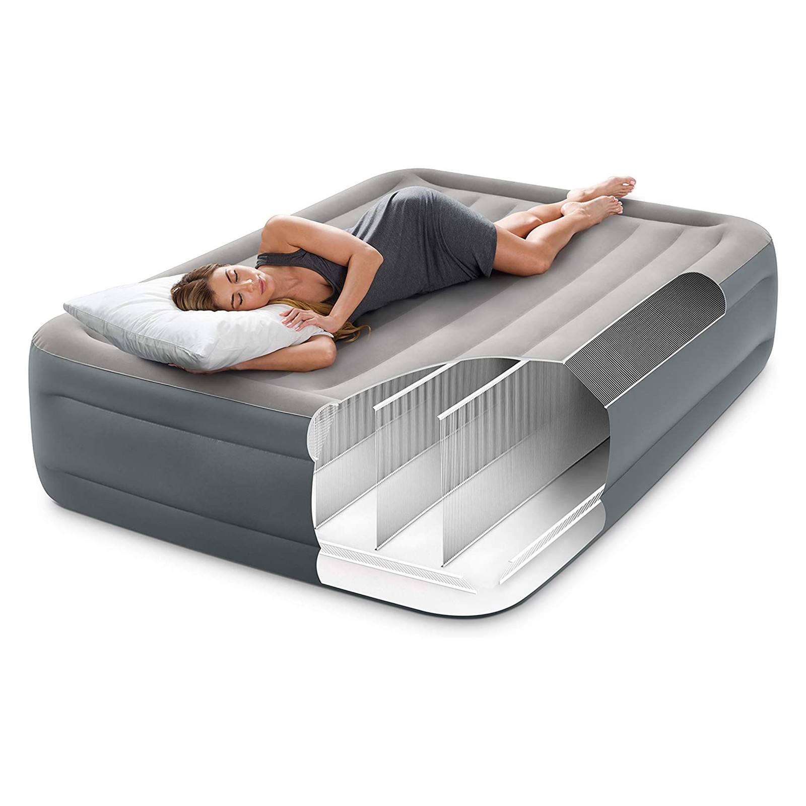 Intex Dura Beam Rest Blow Up Queen Mattress Air Bed with Built In Pump(Open Box)