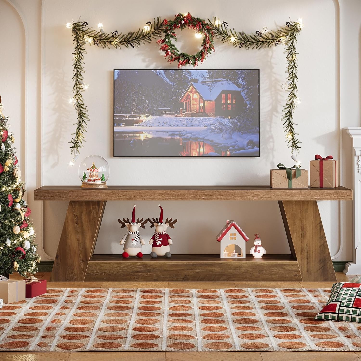 63 Inch TV Stand for 55-75-Inch TV, Farmhouse Entertainment Center Console Table