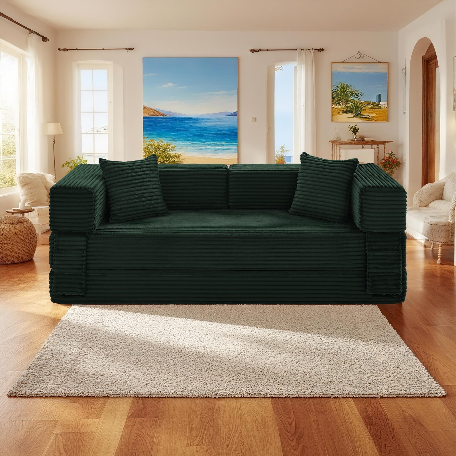 5-in-1Convertible Sofa Bed,Folding Floor Couch Pull Out Sofa with Storage Pocket