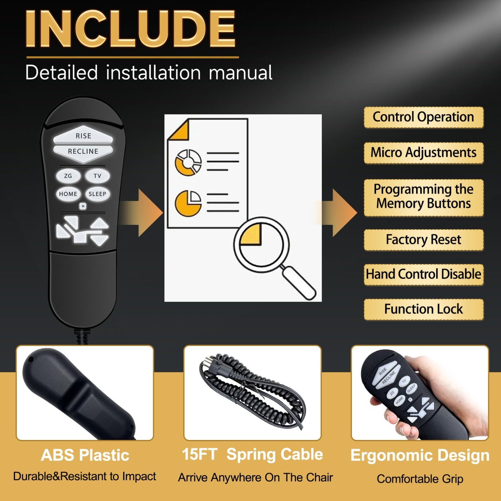 ZKAD-5 5 Pin Lift Chair Remote Only Fit for 2 Motors Golden and Ultra Chairs