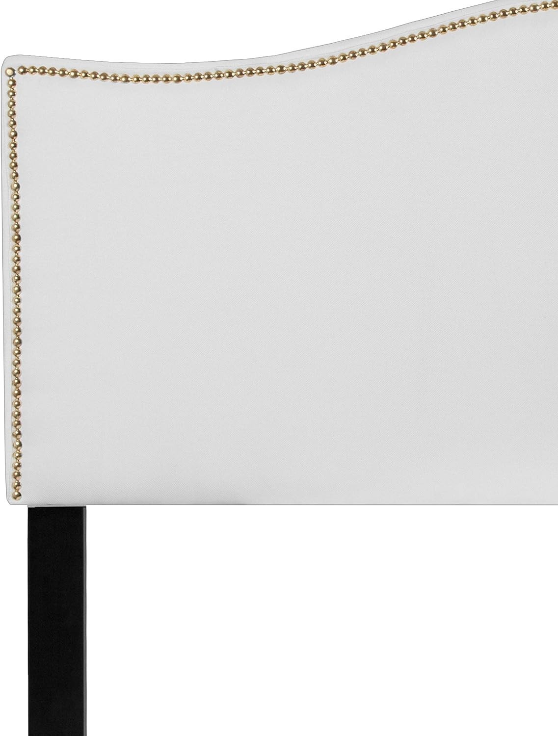 Transitional Queen Size Upholstered Headboard in White with Brass Nailhead Trim