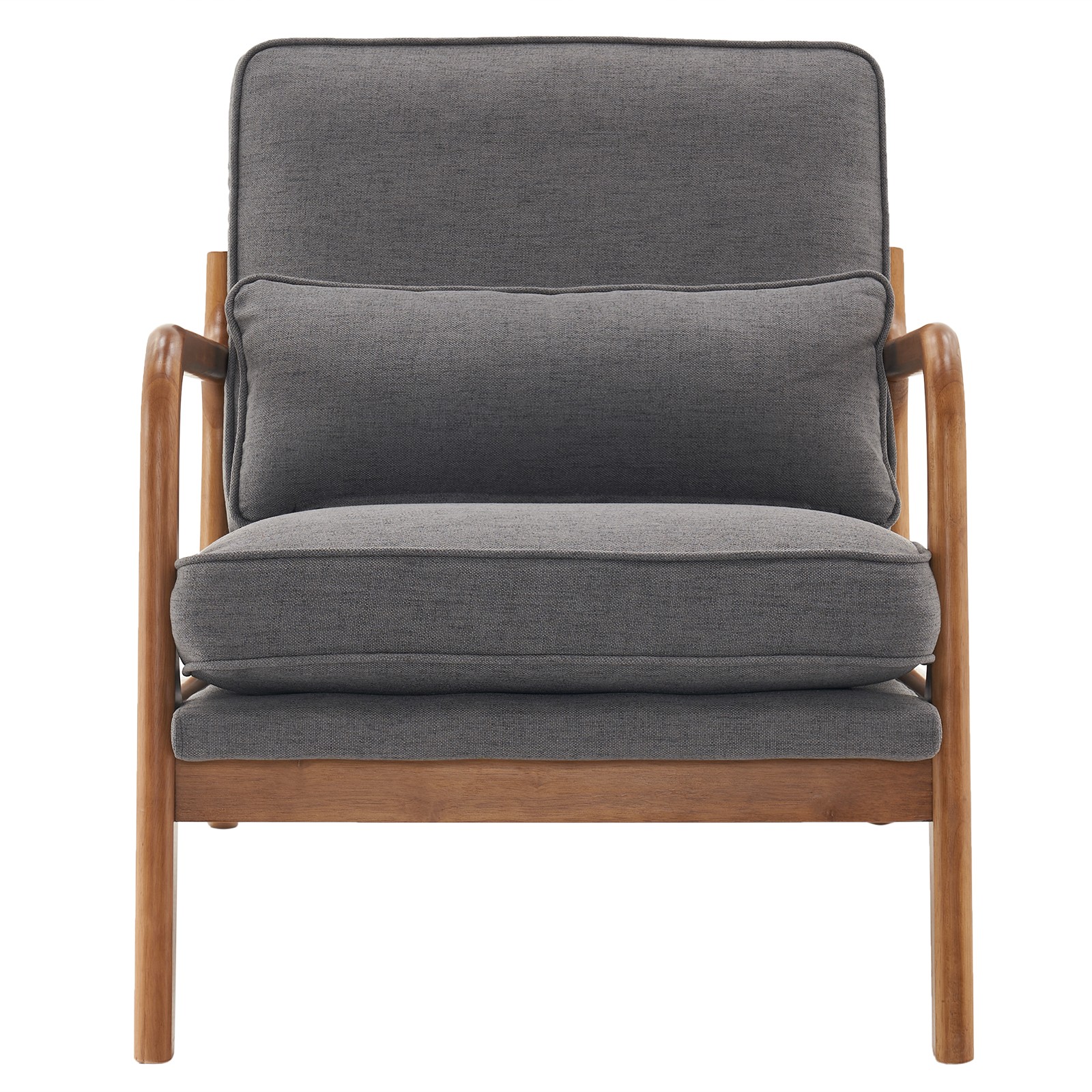 Oak Armrest Upholstered Single Lounge Chair Dark Grey
