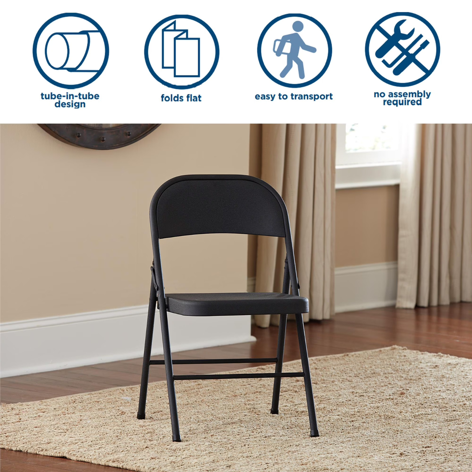 Mainstays All-Steel Metal Folding Chair, Black (Set of 4)