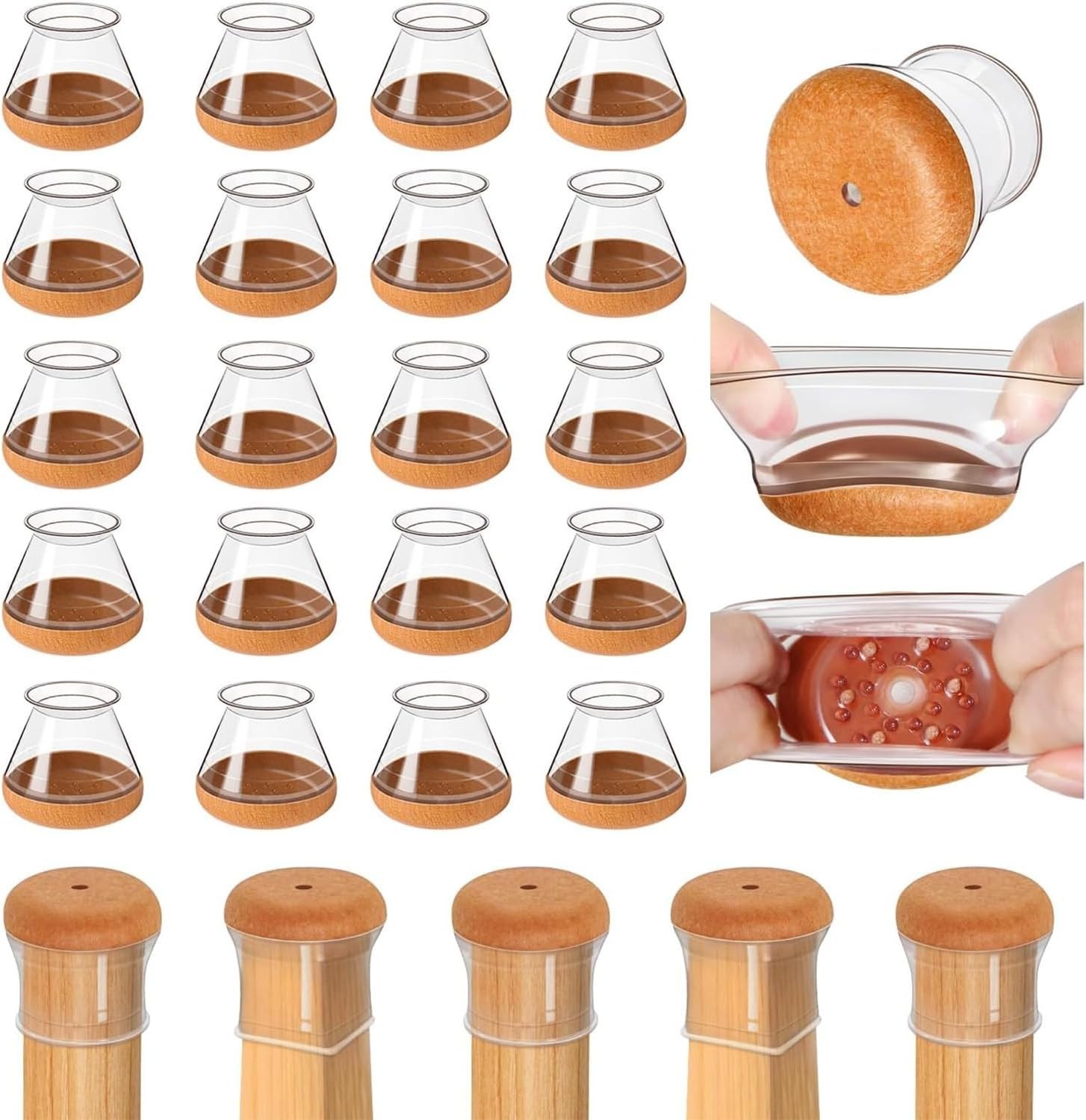 20 Pcs Clear Silicone Chair Leg Floor Protectors Felt Furniture Sliders 14-19mm