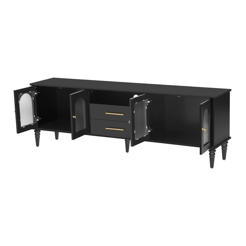 68.9 In. Black TV Stand Fits Tvs up to 75 In. with 2 Drawers and 5 Wood Legs