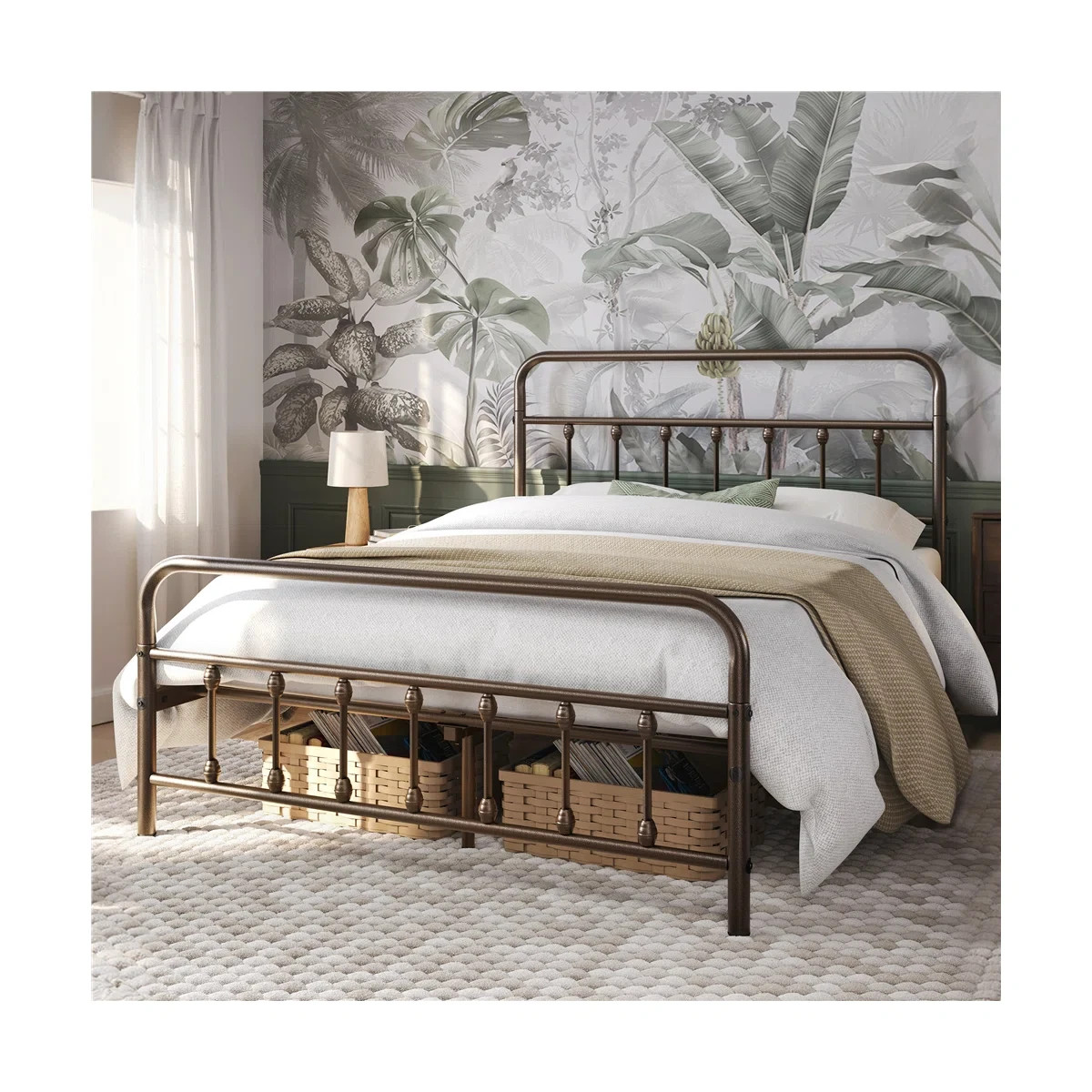 Iron Bed Frame Queen Bronze Farmhouse Victorian Country Spindle Vintage Style