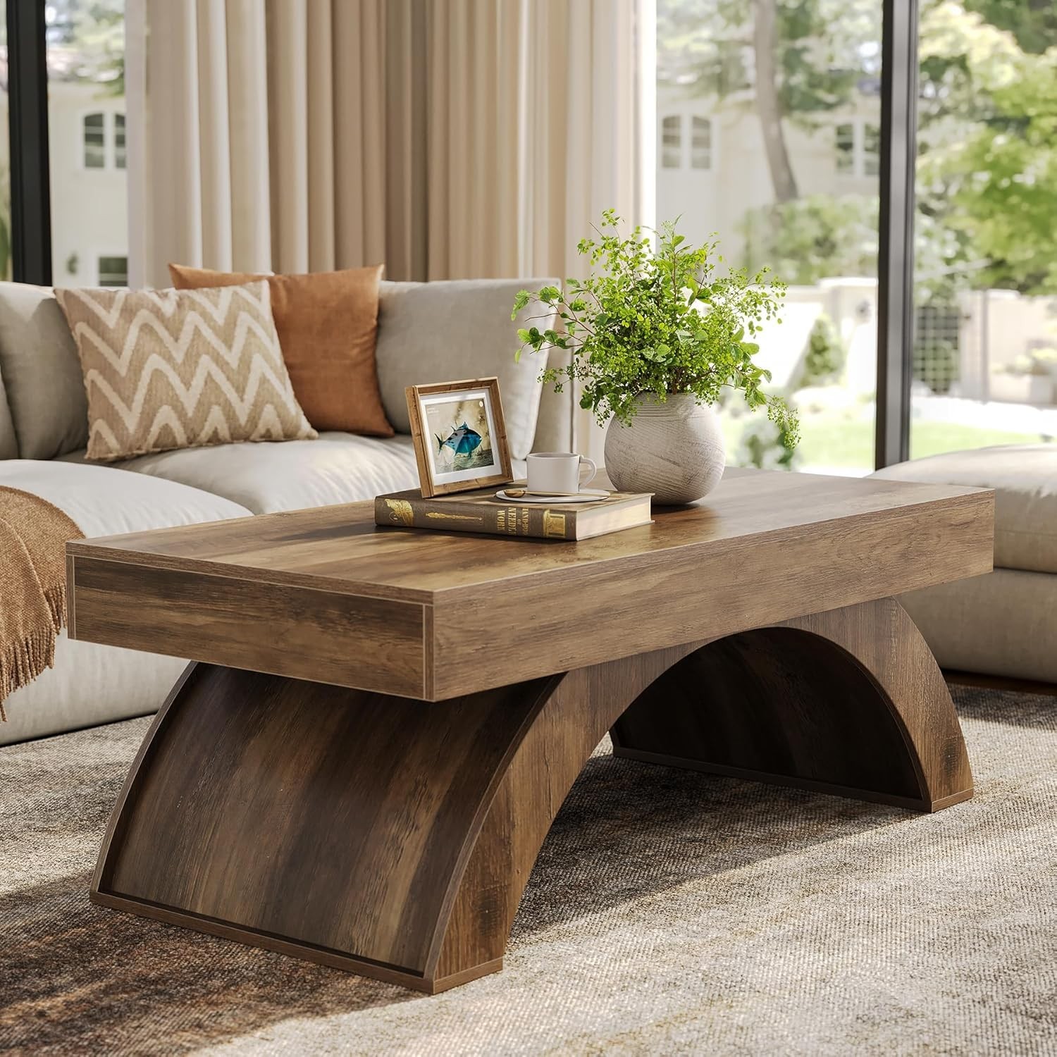 LITTLE TREE Modern Coffee Table, 47” Living Room Table, Rectangle Coffee Table