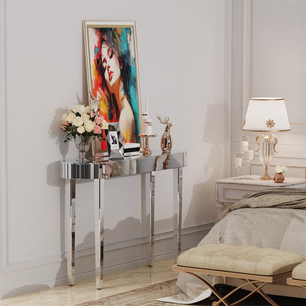 High-end Console Table Mirrored Vanity Makeup Desk Modern Glass Entryway Table