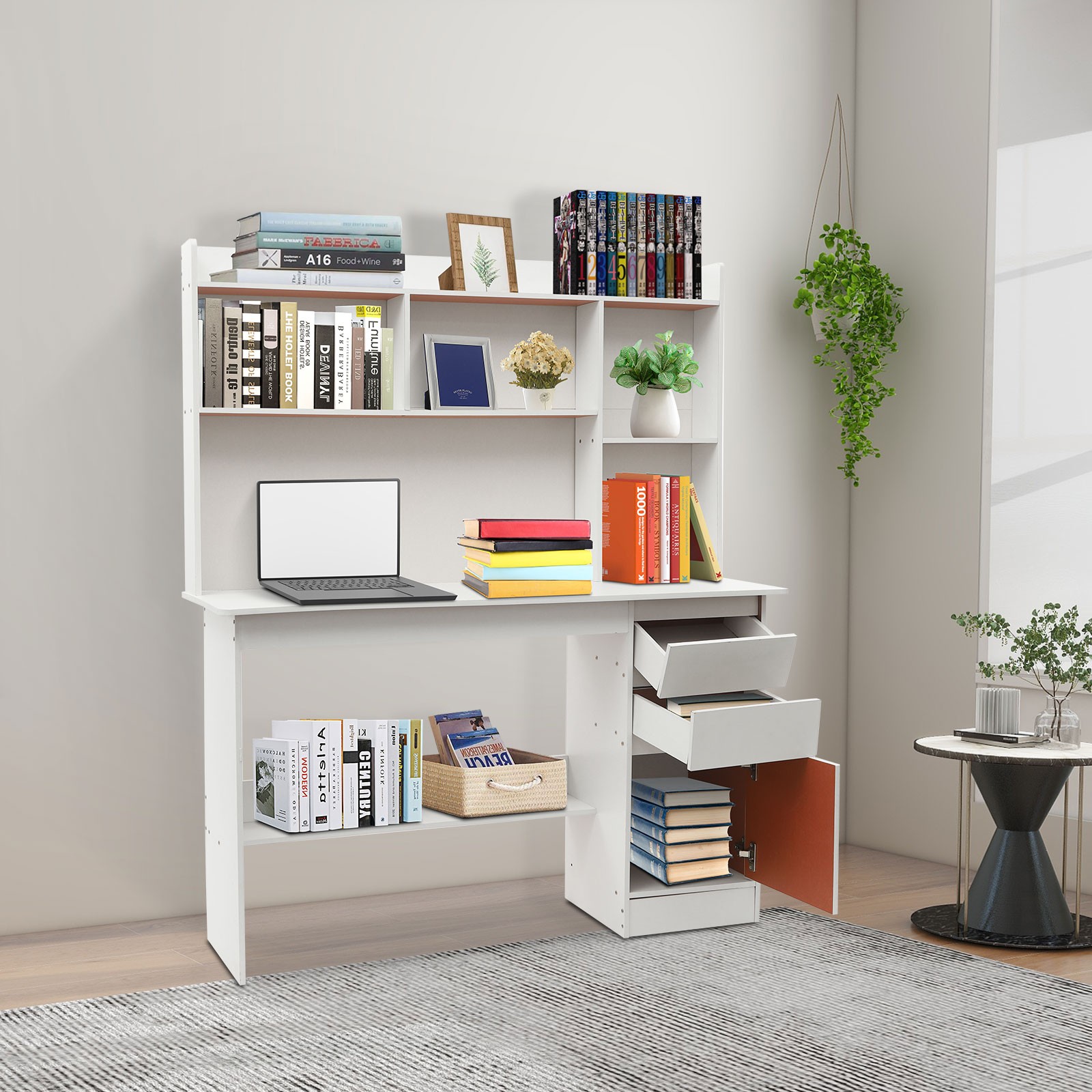 Computer Desk with Bookshelf, 2 Drawers & Cabinet Home Office Workstation 47.2in