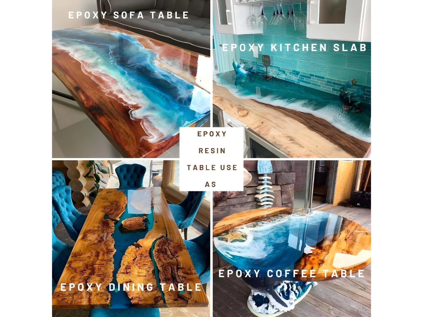 Epoxy Coffee Table | Blue Ocean Live Edge Wood Table | Custom Living Room Furnit