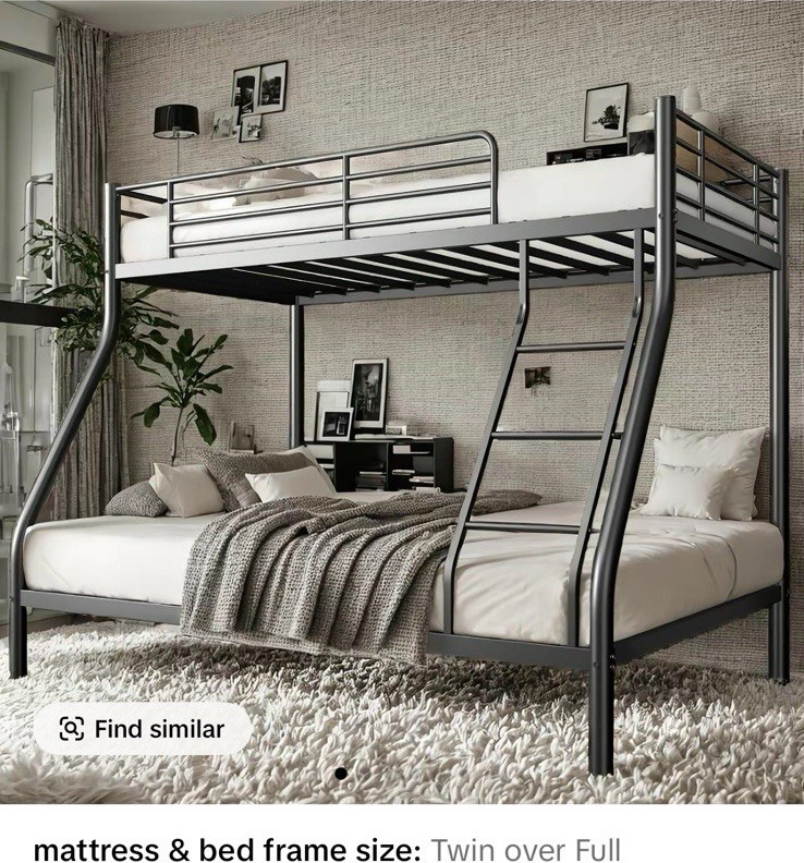 Nicole Selection Metal Twin Over Full Bunk Bed w/ Ladder & Guardrail, Gray