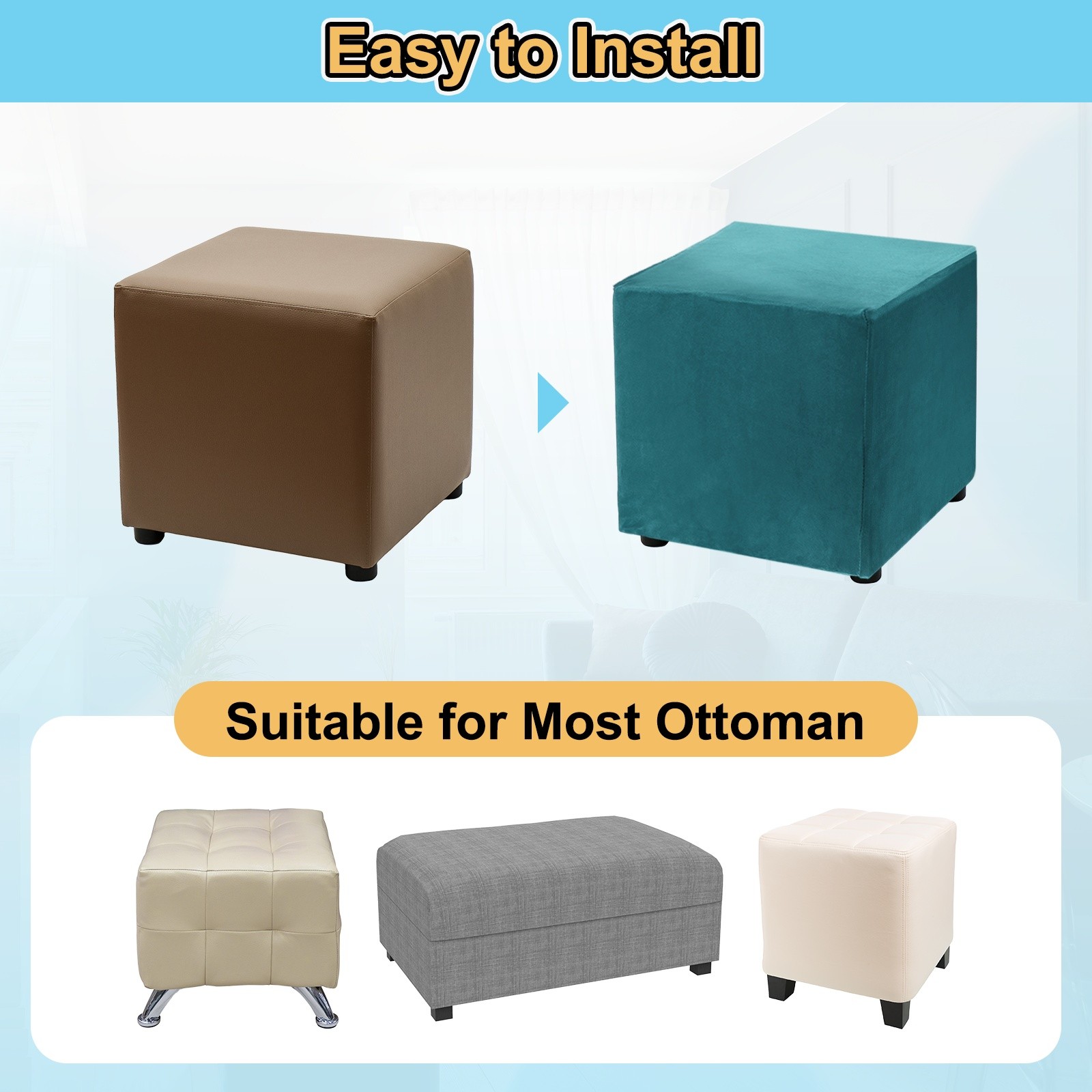 Rectangular Stretch Foot Stool Liner 83-101cm, Size M-L, Blue