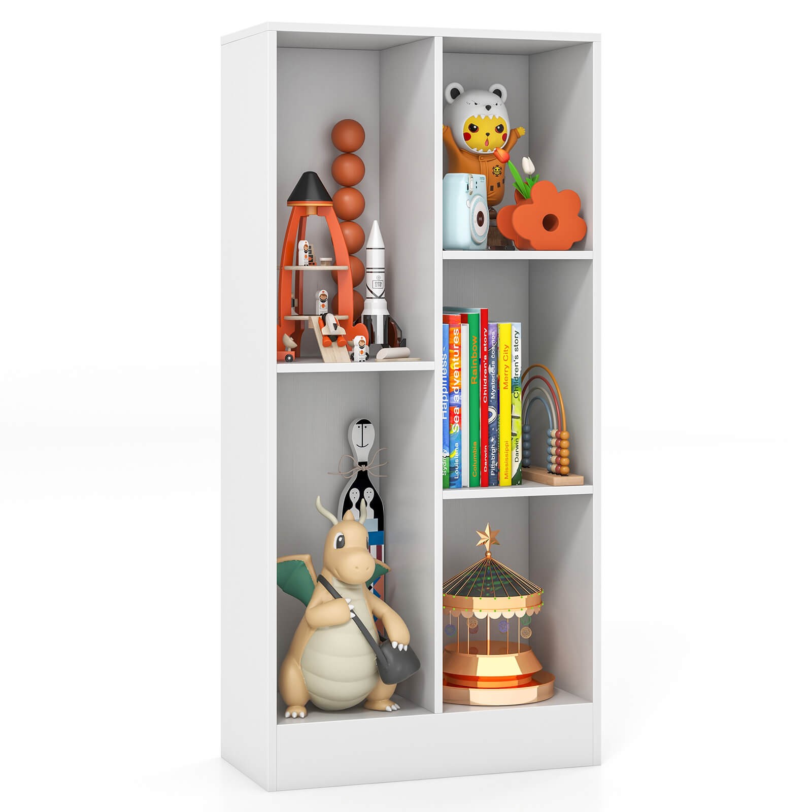 5-Cube Bookcase for Kids 41″ Wooden Toy Storage Organizer for Kid’s Room