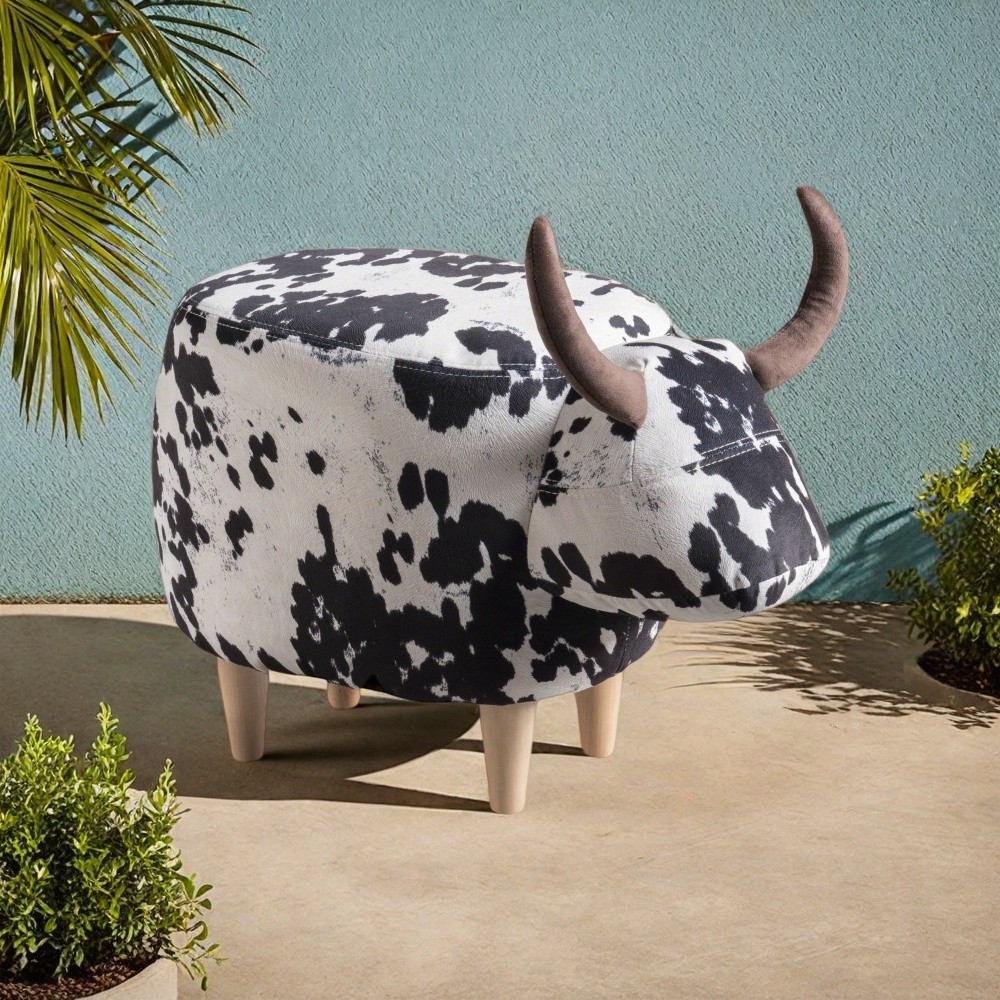 Animal Ottoman/Footstool, Black and White Cow-Shaped Ottoman, Modern Ottoman
