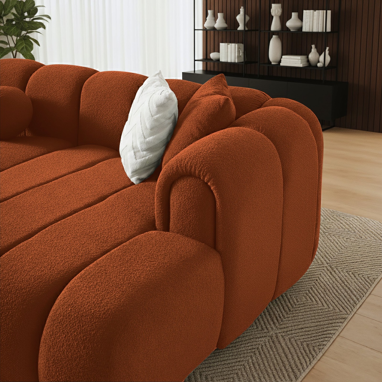 Beatrice Modern Tufted Burnt Orange Boucle Right-Facing Sectional Sofa