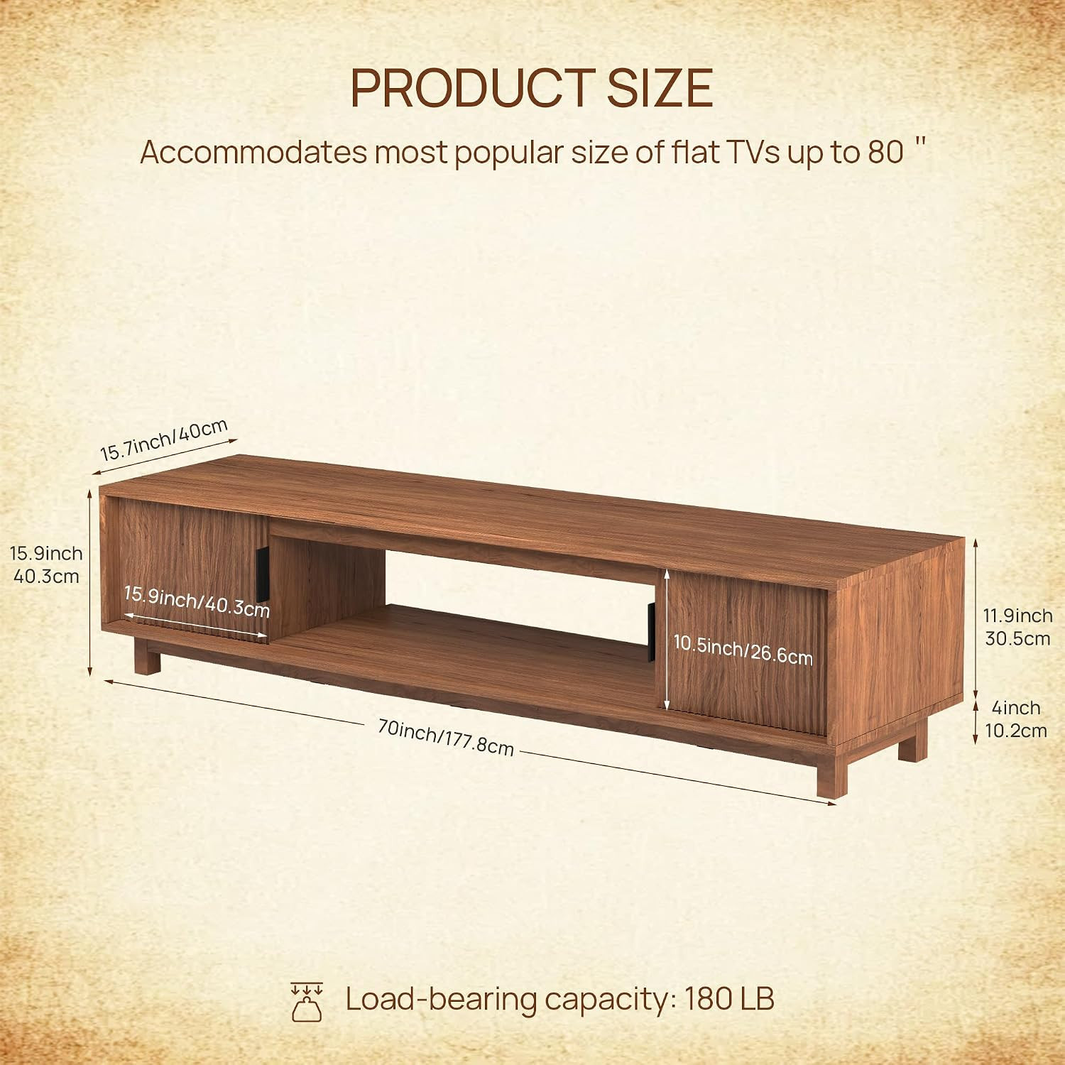 Mid Century Modern 70″ Fluted TV Stand with Storage for 65-80 Inch TVs
