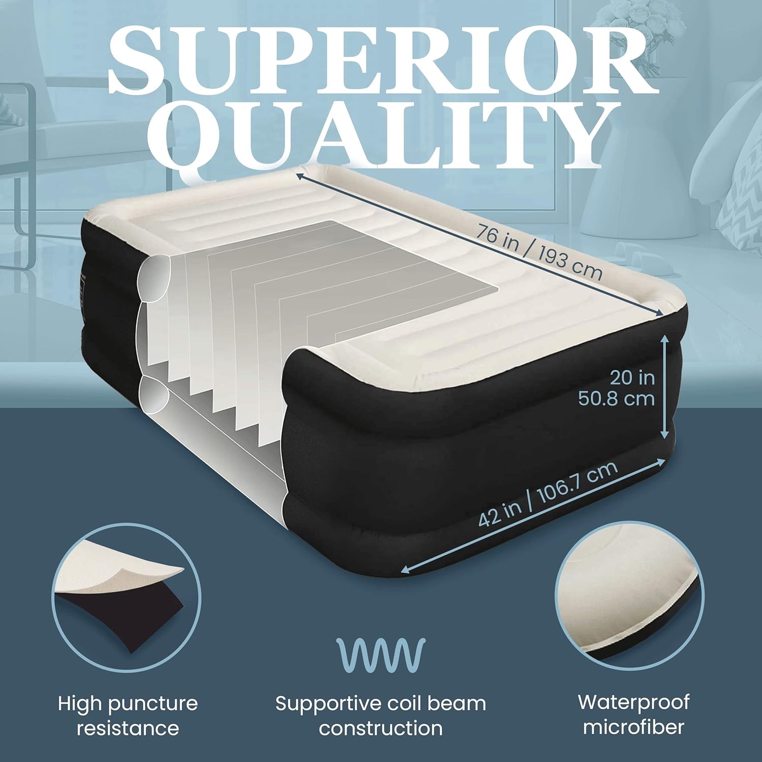 Englander Twin Air Mattress Double High 20in Built In Pump 300lb Waterproof