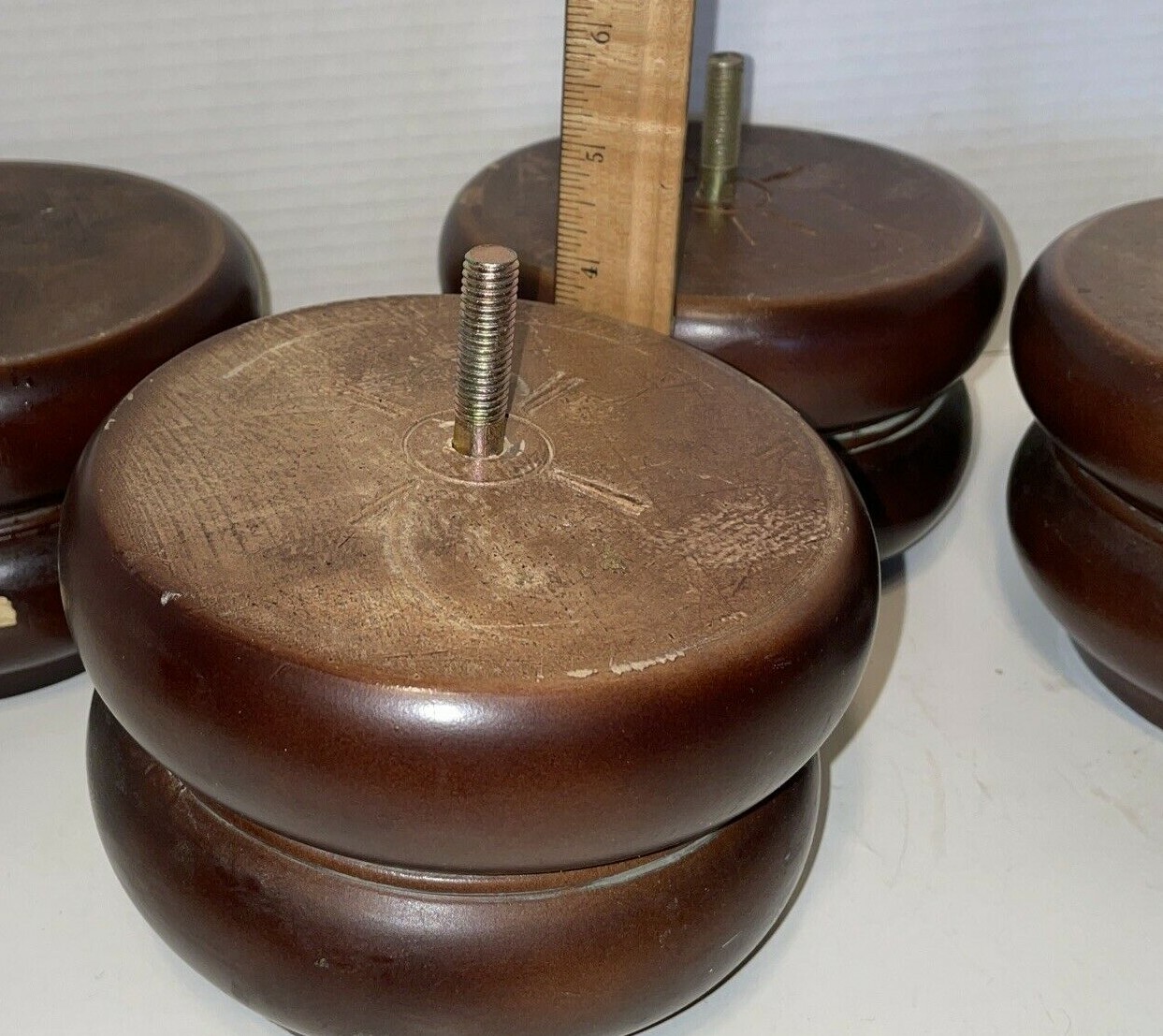 Wooden Brown set of 4 Round Bun Furniture Sofa Chair Feet 5.75″ x 3.75″