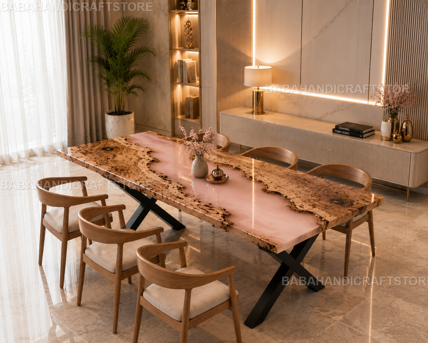 Pink Epoxy River Table Live Edge Wood Dining Table Top Handmade Custom Table