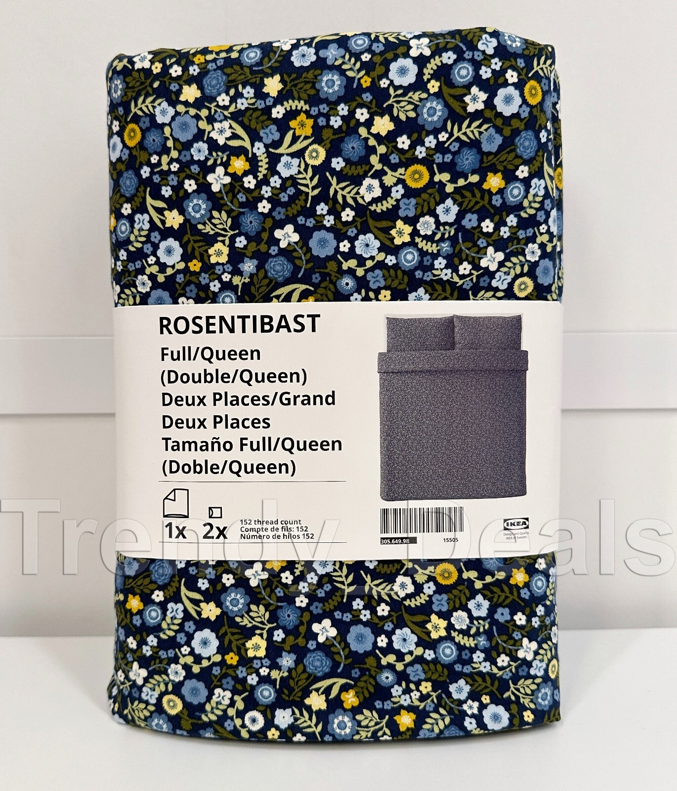 Ikea ROSENTIBAST Full/Queen Duvet Cover w/2 Pillowcases Set Blue Floral – NEW