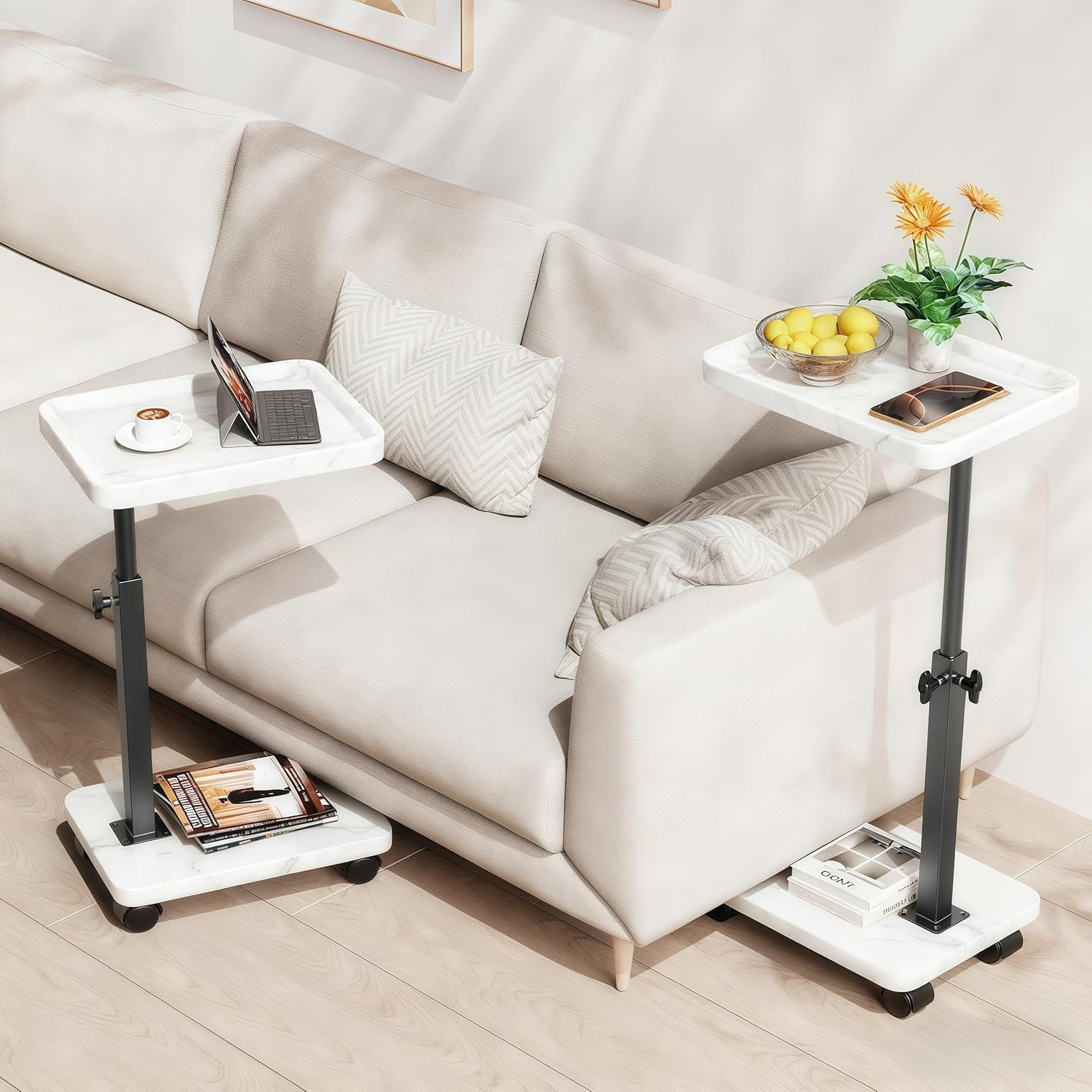 C Table End Table Adjustable Height, 360°Swivel TV Tray Table for Small Spaces,