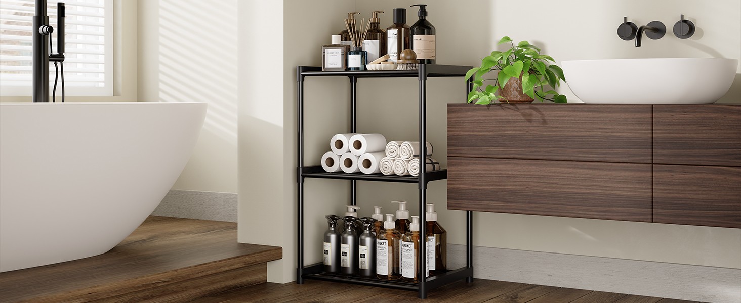 3-Tier Storage Shelves with Plastic Connectors – Metal Shelf Organizer for
