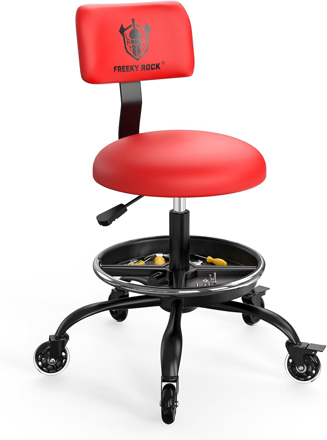 Rolling Shop Stool with Wheels & Backrest – Adjustable Heavy-Duty Mechanic Seat