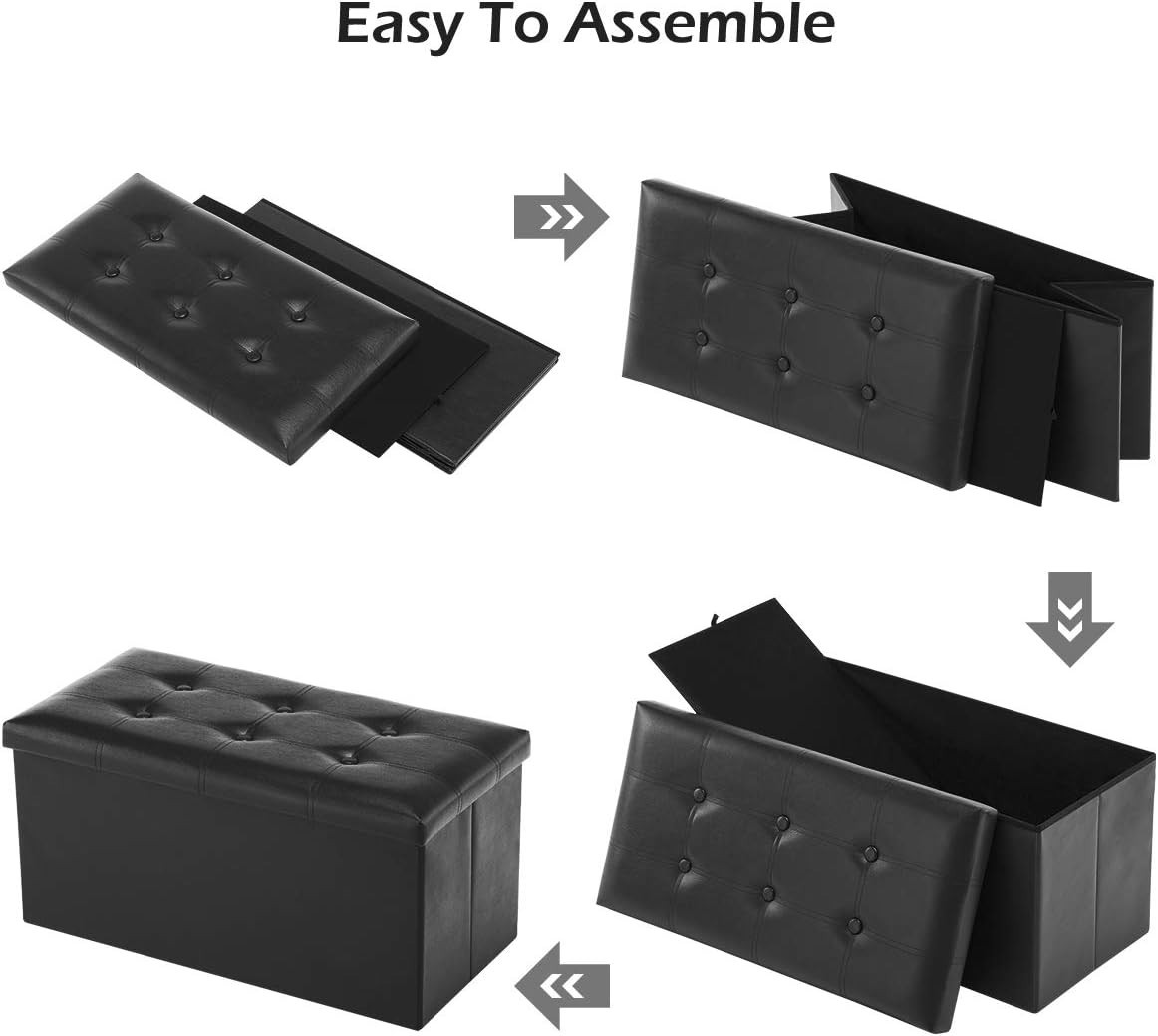 Multi-Functional Ottoman Bench – Black Faux Leather with 350lb Capacity, 30”